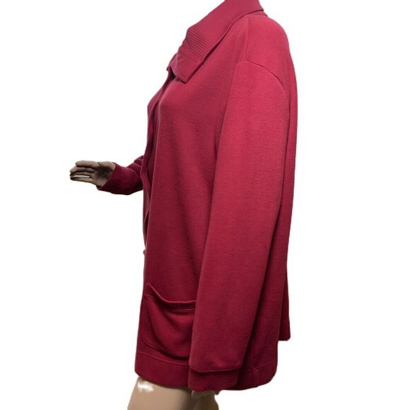 Falls Creek Red Long Sleeve Collared Pockets Button Up Casual Retro Cardigan 1X - Picture 10 of 13